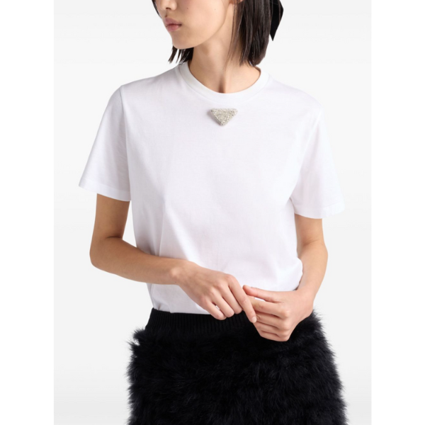 PRADA　刺繡トライアングル入りジャージーTシャツ