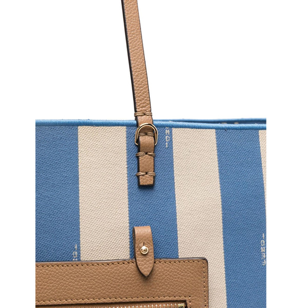 FENDI リバーシブルトートバッグ　ペカンストライプライトブルーFFモチーフ 　ファブリック/ロール　ラージ