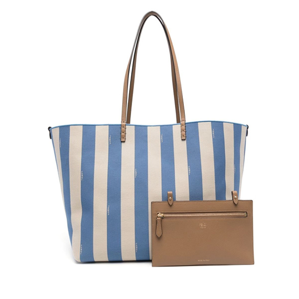 FENDI リバーシブルトートバッグ　ペカンストライプライトブルーFFモチーフ 　ファブリック/ロール　ラージ