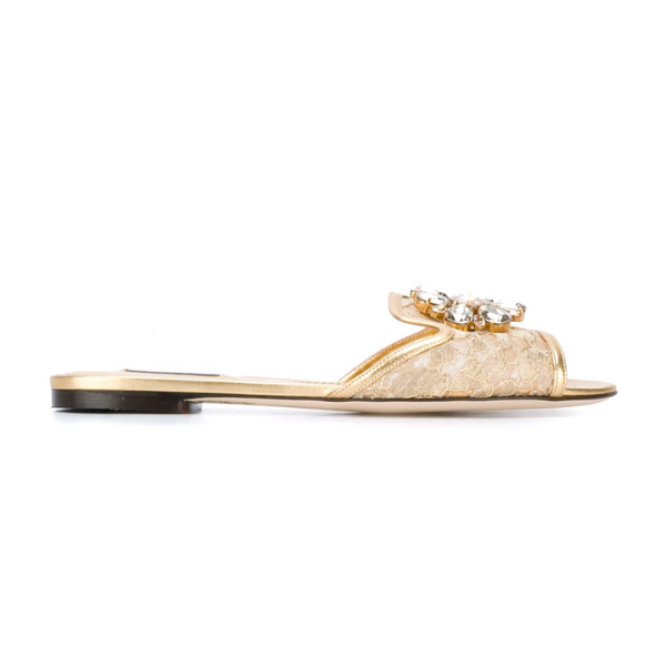 DOLCE & GABBANA　レインボー スライドシューズ ルレックスレース ブローチ
