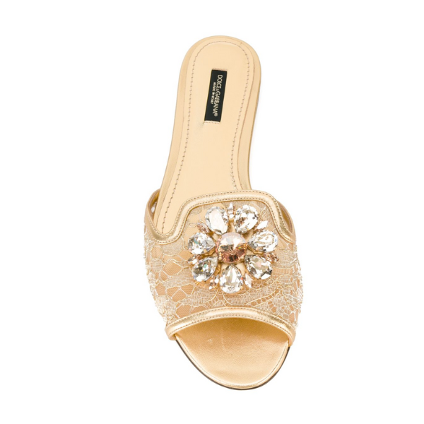DOLCE & GABBANA　レインボー スライドシューズ ルレックスレース ブローチ