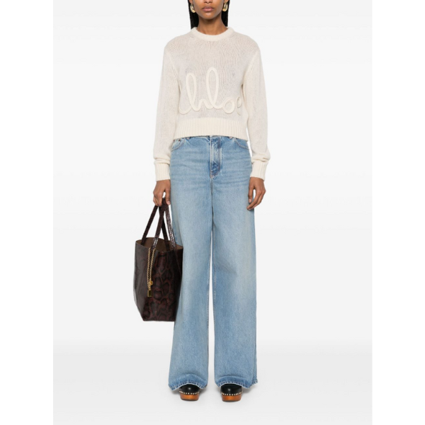 CHLOÉ　デニム製ハイライズ ワイドレッグジーンズ　カラー: Iced Blue