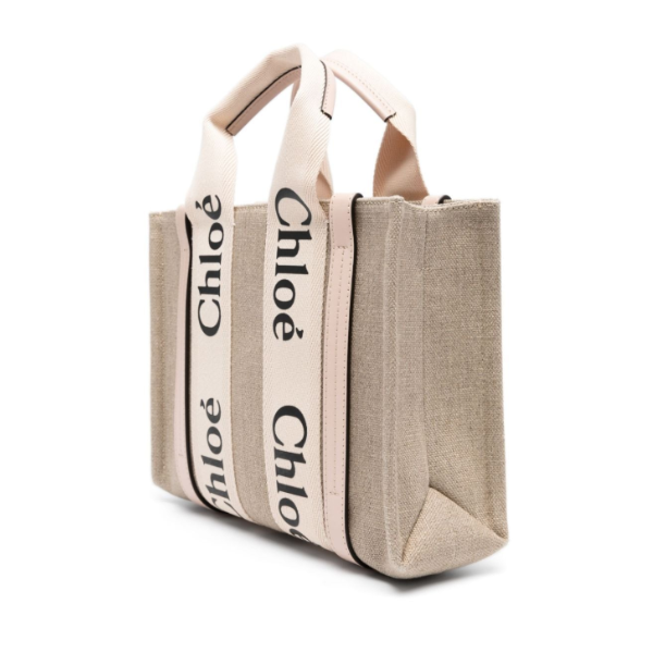 CHLOÉ　リネン製Woodyスモールトートバッグ