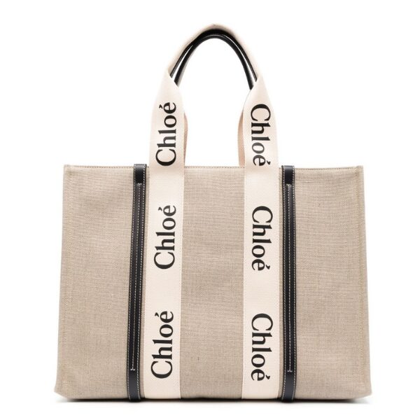 CHLOÉ　リネン製Woodyラージトートバッグ