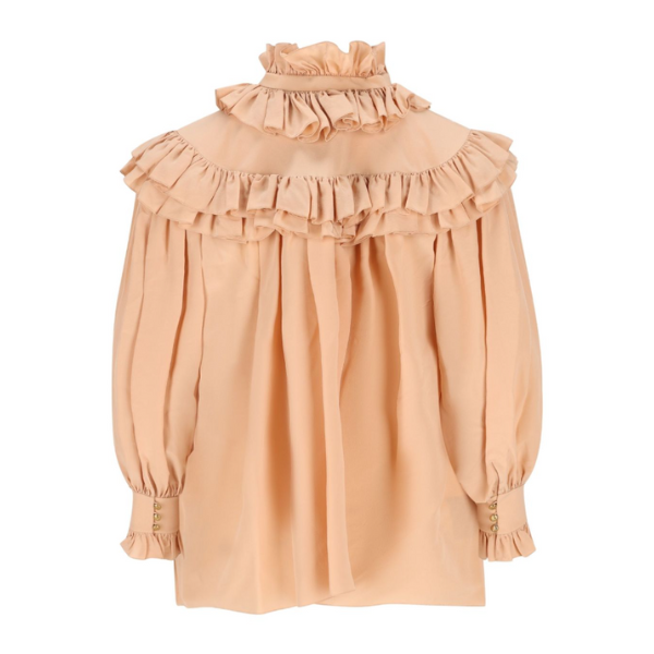 CHLOÉ クレープデシン製オーバーサイズ ラッフルトップス